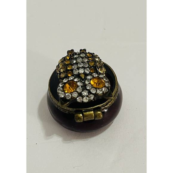 Papyrus Rhinestone Enamel Owl Miniature Earth Tones Trinket Box - Picture 5 of 10